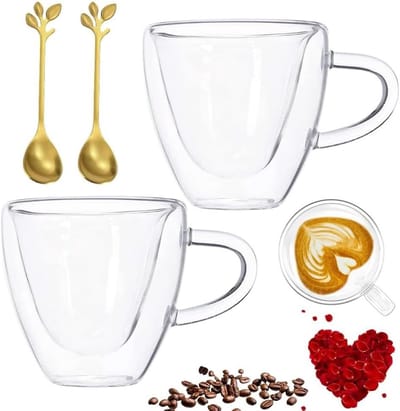 Dubbelwandige Latte Macchiato Glazen van Borosilicaat, Set van 2 voor Koffie, Thee en Iced Tea, 250 ml