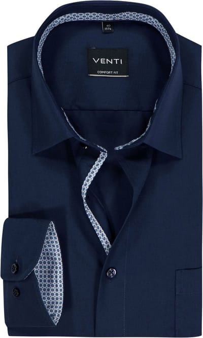 VENTI CASA MODA comfort fit overhemd - mouwlengte 72 cm - structuur - donkerblauw - Strijkvrij - Boordmaat: 40 (EU maat: M)