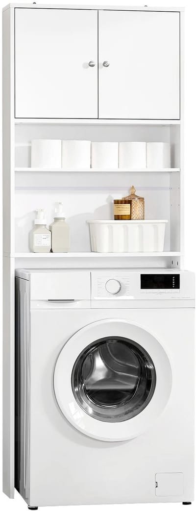 Golaro Wasmachinekast - Opbergkast met Deuren en Planken - Badkamer Opbergkast Boven Wasmachine - Wasmachine-ombouw - Wit