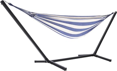 XXL Dubbele Hangmat met Frame - Uniek Design - Marineblauw - Gemakkelijk te Monteren - Comfortabele Hangstoel voor 2 Personen