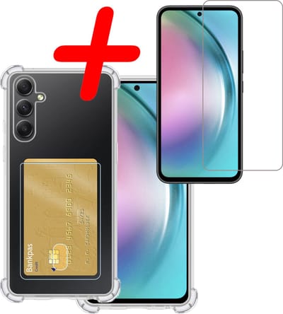 Hoesje Geschikt voor Samsung Galaxy A54 - Met Screenprotector - En Pashouder - En Kaarthouder - Telefoon Hoes Shockproof - Siliconen Case - Back Cover - Shock Proof - Pasjes Houder - Transparant