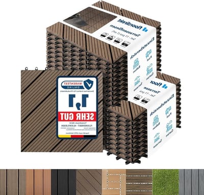 Terrastegels WPC - Balkontegels Click - Buiten vloer - Houtlook met drainage - 30x30 cm 2m2 - Donkerbruin