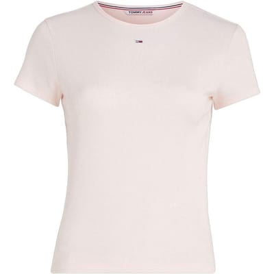 Tommy Jeans Tjw Bby Essential Rib Ss Tops & T-shirts Dames - Shirt - Lichtroze - Maat XS