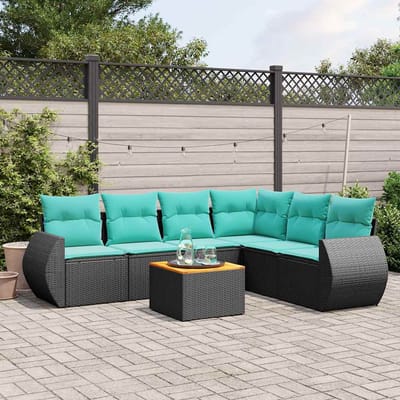 vidaXL - 7-delige - tuinbankset - met - kussens - van - zwart - polyrotan