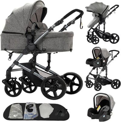 3-in-1 Kinderwagen met Omkeerbare Duwstand en Opvouwbaar Ontwerp