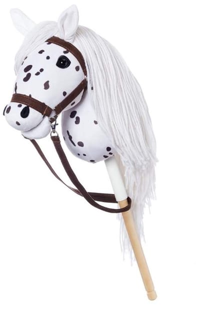 Hobby Horse Wit met Zwarte vlekken - met Halster, Staart en Draagriem - Stokpaard - Cadeauverpakking