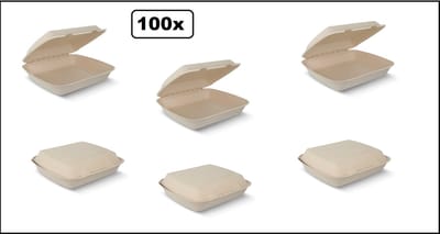 100x Menubox 1vaks - suikerriet - kleur bruin - 3 vaks maaltijd eten food bak vakken menu afhaal