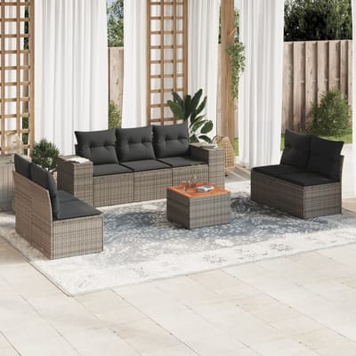 vidaXL - 8-delige - Loungeset - met - kussens - poly - rattan - grijs