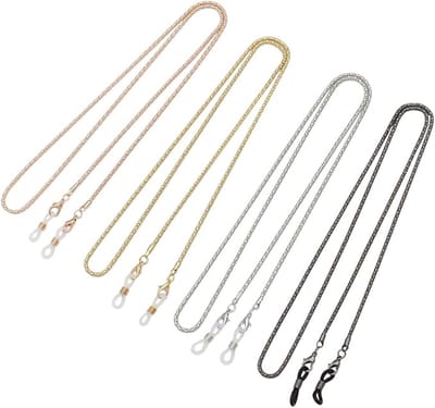 Brillenkettingen - 4 stuks - 70 x 1 cm- anti-slip - metalen kettingen voor brillen - Brillenkoord - Brillen Koord - Zonnebrilkoord - Kettingen Bril - Accessoires Zonnebril - Sieraad - dames, brilketting - Armband, Roségoud, Goud, Zwart, Zilver