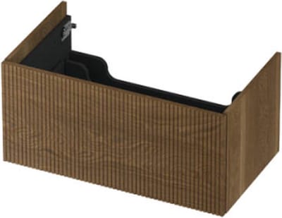 INK wastafelonderkast 1 lade greeploos push to open echt hout met verticaal gefreesd front 80x45x38cm, massief eiken aqua