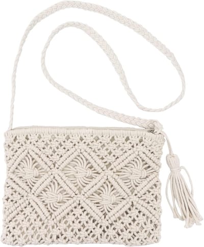Stijlvolle Woven Straw Crossbody Tas voor Dames - Handgemaakte Vintage Schoudertas voor Zomer, Feest en Uitgaan in Wit