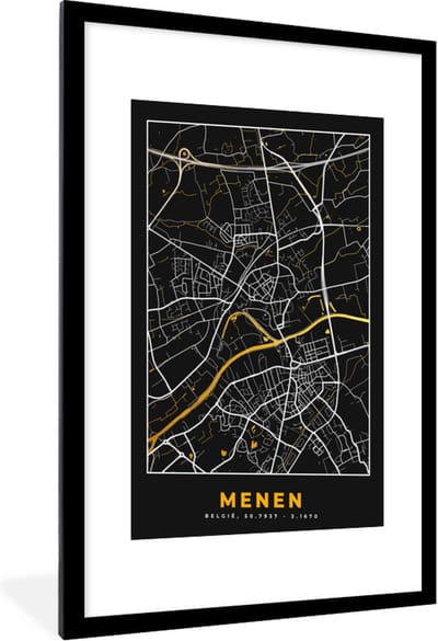 Fotolijst incl. Poster - Menen - Stadskaart - Goud - Plattegrond - Kaart - 60x90 cm - Posterlijst