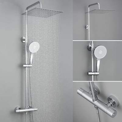Auralum Max Regendouche met Thermostaatkraan - Doucheset - Ø 30 cm Douchekop - 5 stralen Handdouche - Regendoucheset - Verstelbare Hoogte 88-124 cm - Chroom