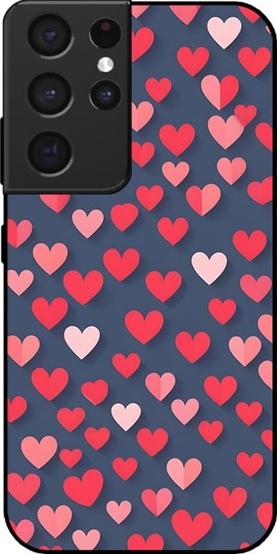Smartphonica Telefoonhoesje Geschikt voor Samsung Galaxy S21 Ultra met Roze en Rode Hartjes Opdruk - TPU Backcover Case With Rosé and Red Heart Design geschikt voor Samsung Galaxy S21 Ultra