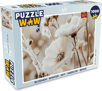 Puzzel Bloemen - Winter - Wit - Sneeuw - Beige - Legpuzzel - Puzzel 1000 stukjes volwassenen