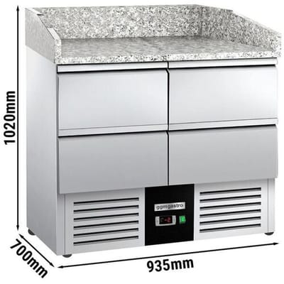 GGM Gastro Pizzakühltisch PREMIUM - 935x700mm - 4 Schubladen Zilver