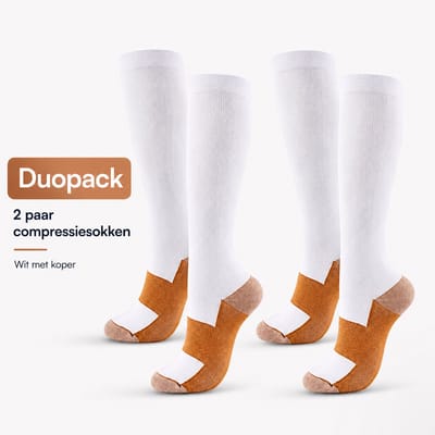 Okado Compressiesokken 2 Paar Wit met Koper – Steunkousen voor Reis en Sport – Vliegtuigsokken, Licht Ondersteunend – Maat 36-41