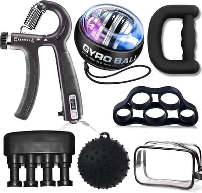 Handtrainer - Finger Trainer Kit - Trainer met teller - vinger Stretcher - Gyroscopische bal trainer voor Fitness - Krachttraining thuis - 6 Stuks