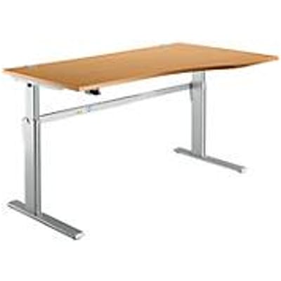Standaard bureau, elektrisch in hoogte verstelbaar, vrije vorm, bevestiging rechts, C-poot, B 1800 x D 1000/800 x H 725-1185 mm, beuken/blank aluminium