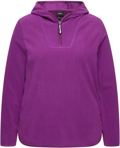Ulla Popken - Dames - Troyer van fleece kort oversized capuchon lange mouwen - Aubergine - Maat 50+