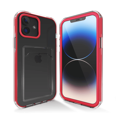 Transparant hoesje geschikt voor iPhone 12 hoesje - Roze hoesje met pashouder hoesje bumper - Doorzichtig case hoesje met shockproof bumpers