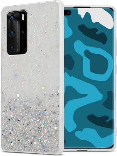 Cadorabo Hoesje geschikt voor Huawei P40 PRO / P40 PRO+ in Transparant met Glitter - Beschermhoes van flexibel TPU silicone met fonkelende glitters Case Cover Etui