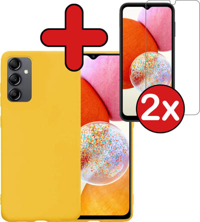 Hoesje - Met 2x Screenprotector - Geschikt voor Samsung Galaxy A14 - Sterk & Shockproof - Telefoon Hoes - Back Cover - Siliconen Case - Telefoonhoes - Geel