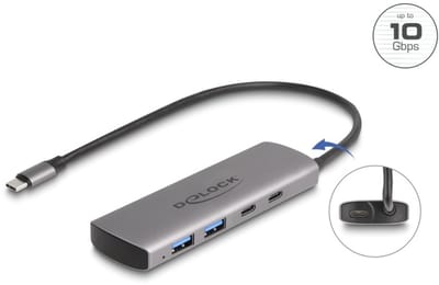 Delock USB 10 Gbps 2 Port USB Type-A + 2 Port USB Type-C™ Hub with USB Type-C™ connector and additional power port