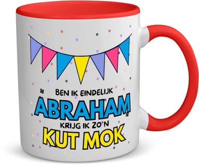 Akyol - eindelijk abraham koffiemok - theemok - rood - Hoera 50 jaar - 50 geworden - - verjaardagscadeau - kado - 350 ML inhoud