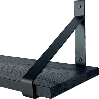 GoudmetHout® Wandplank Industrieel - 40 x 25 cm Muurplank - Zwart Eiken Hout - Decoratie Wandrek & Boekenrek - Hangplank Keuken - Wall Shelf + 2 Mat Blanke Plankdragers van Staal