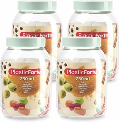 PlasticForte Voorraadpot/bewaarpot - 4x - 750 ml - kunststof - mint groen - B9 x H15 cm
