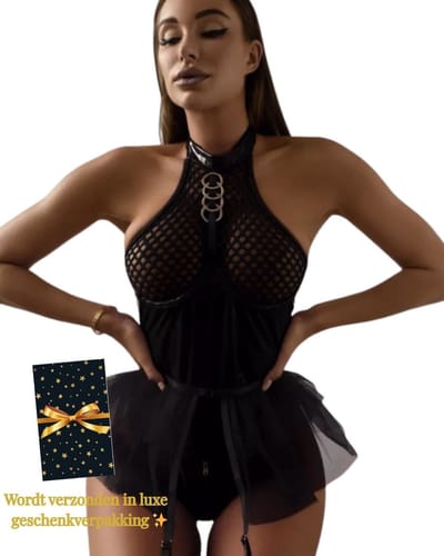Sexy Lingerie Body – Erotisch jurkje – Rollenspel – Lak & Netstof – Latex & Datex – Kinky Mesh Bustier met Tule Rokje – Verleidelijk Fetish – Erotische Lingerie – BDSM – Lingerieset Dames – Sexy Lingerie – Festivallook – Bitch – Maat S, M, L, XL