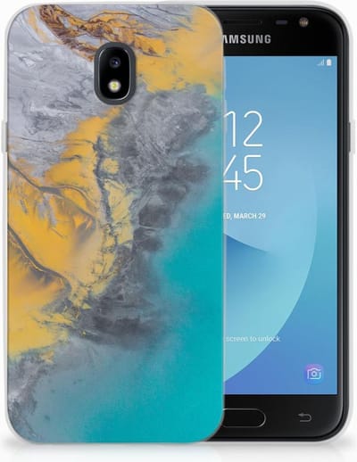 Samsung Galaxy J3 2017 TPU Siliconen Hoesje Marble Blue Gold