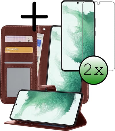 Hoesje 2 in 1 - Geschikt voor Samsung Galaxy S22 - Met 2x Screenprotector - En Uitneembare Hard Cover - Bookcase - Wallet Case - Met Pasjeshouder - Book Case - Uitneembaar - Pashouder - Kunstleer - Bruin