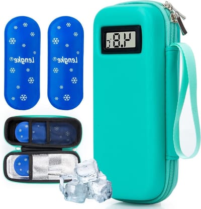 Reis Koeltas voor Insuline en Diabetische Benodigdheden, Hard EVA Organizer met 2 Koelelementen, Geschikt voor GLP-1 Pennen en Medicijnen (Groen)