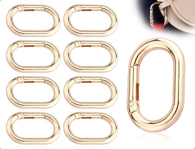 Dailygoods- Karabijnhaken Set van 8 - Ovale Sleutelhangers - Veergespen voor Portemonnee - Klimgesp - Voor Reizen/Vissen/Kamperen - Gouden Ontwerp - Sleutelhanger
