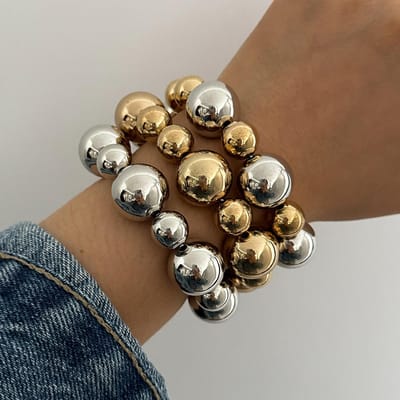 3 stuks punk stretch kralenarmbanden in goud- en zilverkleur, gestapelde kralenarmband voor dames en heren, imitatieparels. black