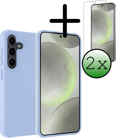 Hoesje Met 2x Screenprotector - Geschikt voor Samsung Galaxy S24 - Sterk & Shockproof - Back Cover - Siliconen Case - Telefoon Hoes - Lichtblauw