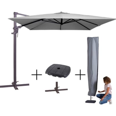 MEGA COMBI DEAL! Madison Parasol monaco flex III light grey + voet + hoes