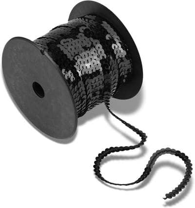 100 Yards Sequin Koord voor Bruiloft, Versieringen en Kledingaccessoires - Zwarte Sequin Rol voor Hoofdbanden en Kledingdecoratie