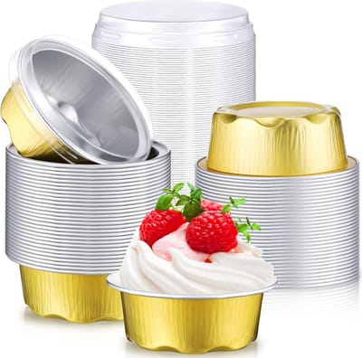 150 Stuks Mini Cupcakevormpjes met Deksel - Aluminium Bakvormpjes voor Muffin en Taart - 45 ml