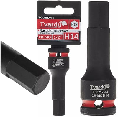 Tvardy slagdop inbus 14 mm, opname 12,7 mm vierkant - chroom-molybdeenstaal - slagvast voor slagmoersleutel - zwart - auto, industrie, staalconstructies