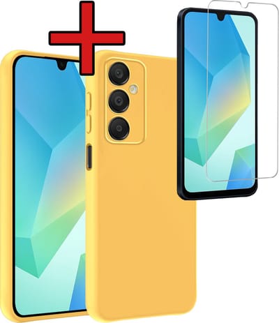 Hoesje - Met Screenprotector - Geschikt voor Samsung Galaxy A16 - Sterk & Shockproof - Telefoon Hoes - Back Cover - Siliconen Case - Telefoonhoes - Geel