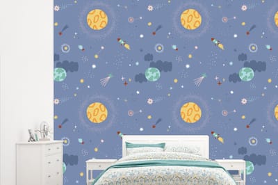 Behang - Fotobehang Patroon - Jongens - Kinderen - Ruimte - Breedte 315 cm x hoogte 260 cm