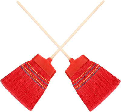 Sorex Binnen/buiten bezem - Set van 2x stuks - zacht - multi kleuren - 132 cm - retro bezems