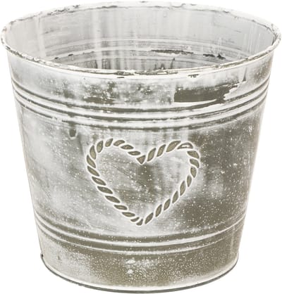 Shabby Chic bloempot, metalen plantenbak, hartvormig, Ø17,5 cm, H15,5