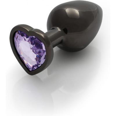 Shots - Ouch! OU813GUN - Heart Gem Butt Plug - Large - Gunmetal / Amethyst Purple