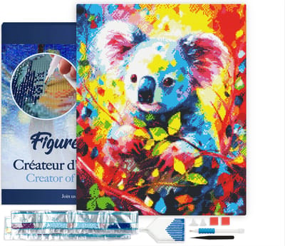 Figured'Art Diamond Painting set Volwassenen 40x50 cm met lijst Kleurrijke Abstracte Koala - 5D DIY Art full drill vierkante diamant - Canvas al ingelijst