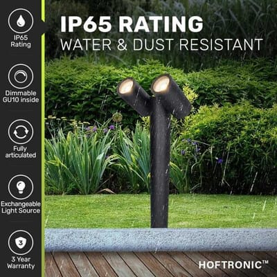HOFTRONIC Aspen Dubbel LED sokkellamp - 45cm - 2x 4 Watt 345 Lumen - Kantelbaar - IP65 Waterdicht - 4000K - Padverlichting - Zwart - Staande