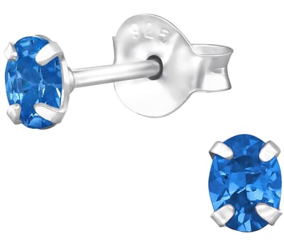 Joy|S - Zilveren oorbellen ovaal - 3 x 4 mm - saffier blauw zirkonia - oorknopjes